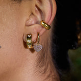 Romantic heart pendant gold earrings with gemstone accents